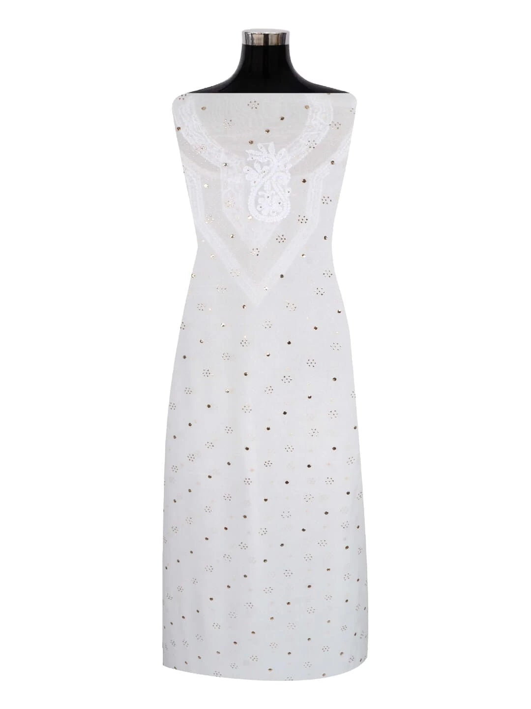 Ada Hand Embroidered White Georgette Lucknowi Chikankari Unstitched Kurta Piece With Muqaish Work A359575