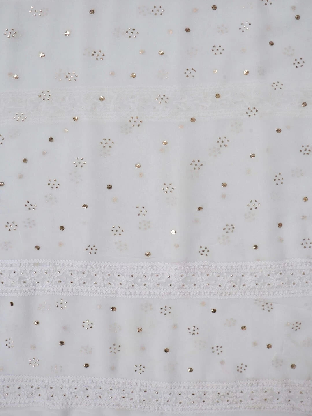 Ada Hand Embroidered White Georgette Lucknowi Chikankari Unstitched Kurta Piece With Muqaish Work A359575