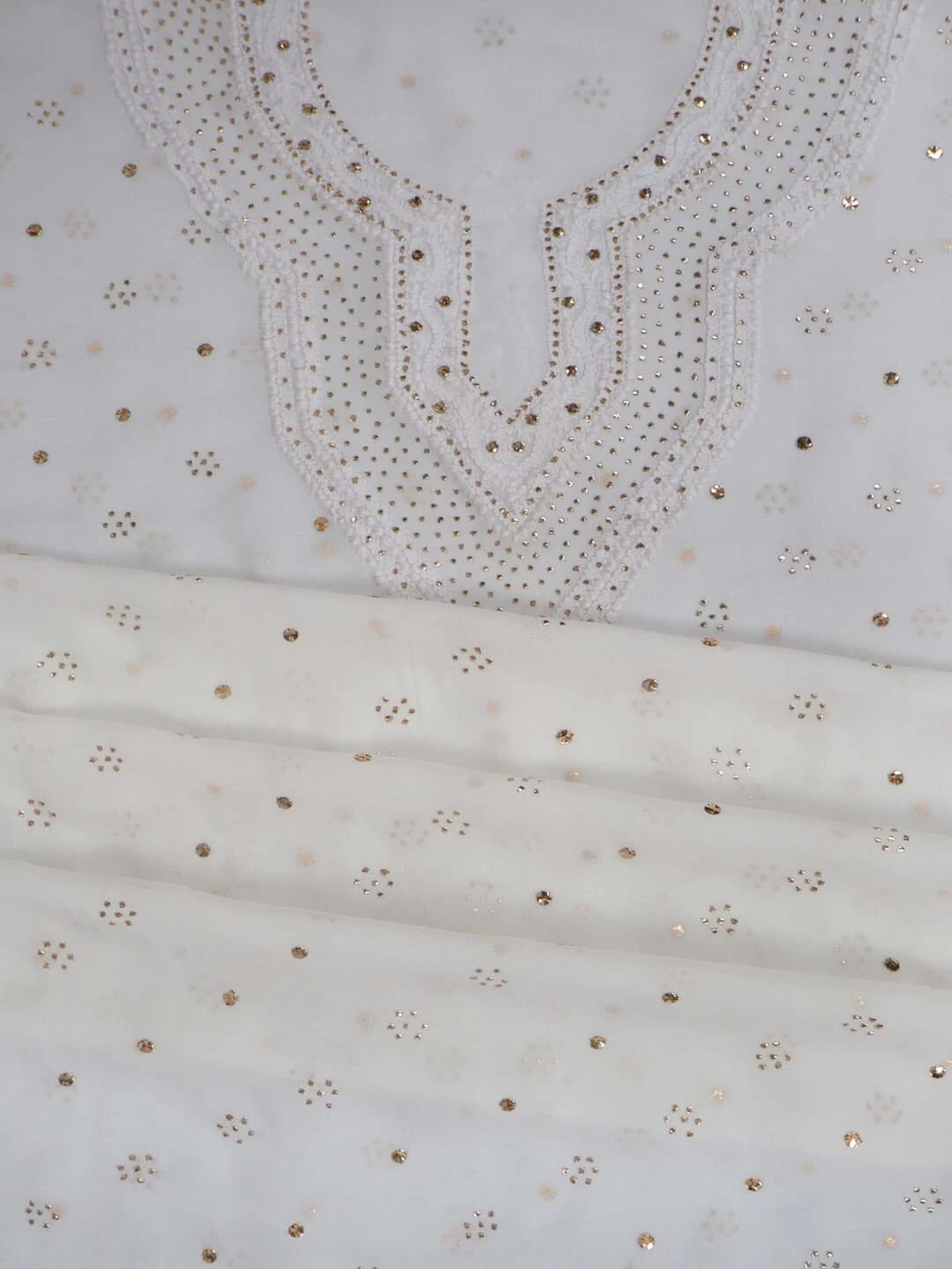 Ada Hand Embroidered White Georgette Lucknowi Chikankari Unstitched Kurta Piece With Muqaish Work A359575