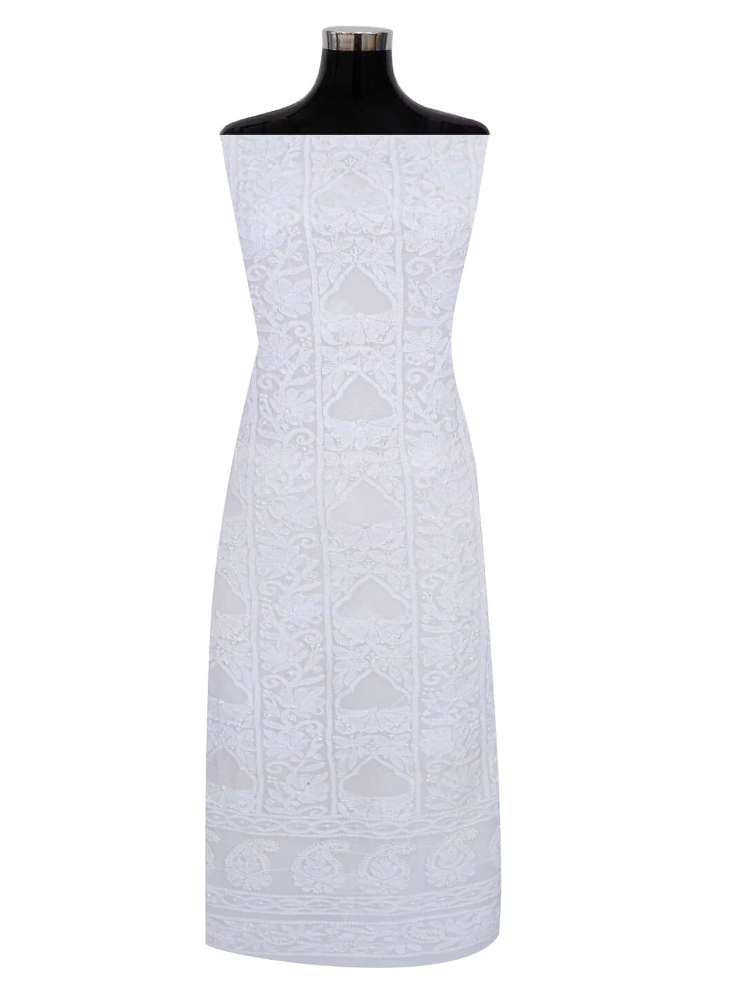 Ada Hand Embroidered White Georgette Lucknowi Chikankari Unstitched Kurta Piece A555303