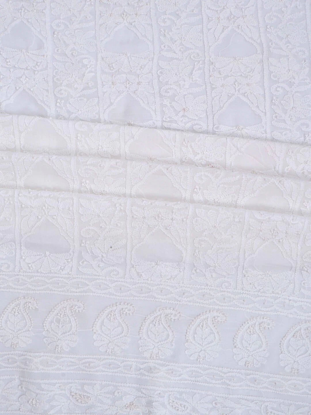 Ada Hand Embroidered White Georgette Lucknowi Chikankari Unstitched Kurta Piece A555303