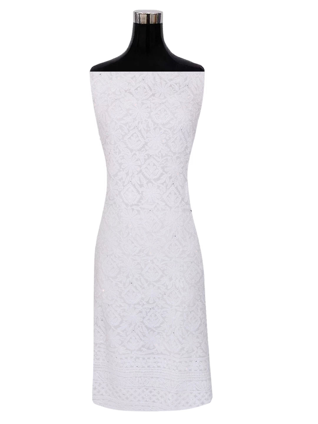 Ada Hand Embroidered White Georgette Lucknowi Chikankari Unstitched Kurta Dupatta Set With Pearl Work 01A357963
