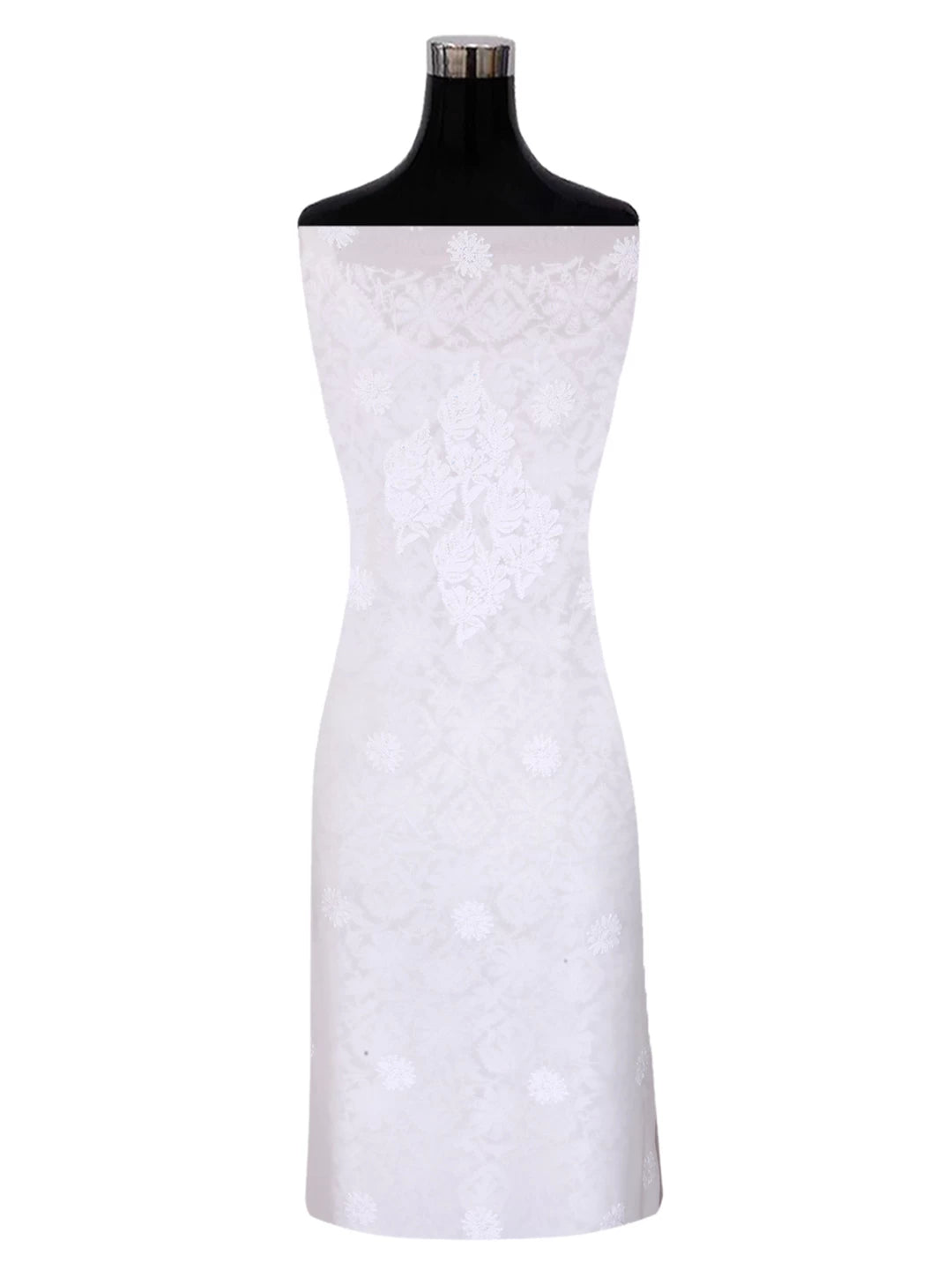 Ada Hand Embroidered White Georgette Lucknowi Chikankari Unstitched Kurta Dupatta Set With Pearl Work 01A357963