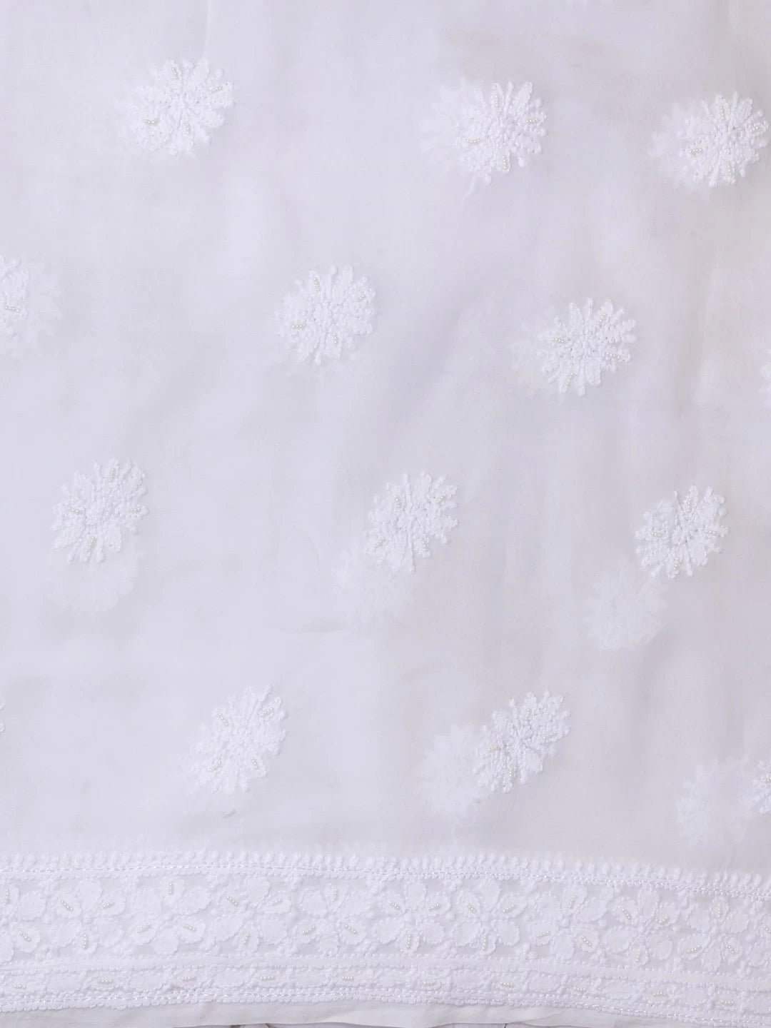 Ada Hand Embroidered White Georgette Lucknowi Chikankari Unstitched Kurta Dupatta Set With Pearl Work 01A357963