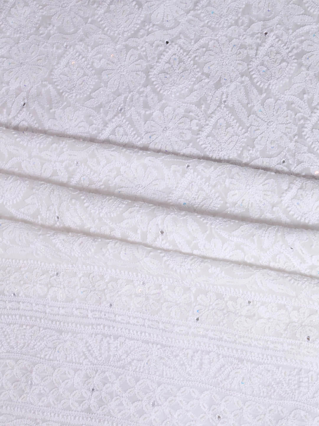 Ada Hand Embroidered White Georgette Lucknowi Chikankari Unstitched Kurta Dupatta Set With Pearl Work 01A357963