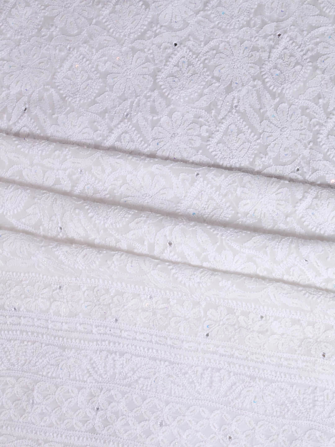 Ada Hand Embroidered White Georgette Lucknowi Chikankari Unstitched Kurta Dupatta Set With Pearl Work 01A357963