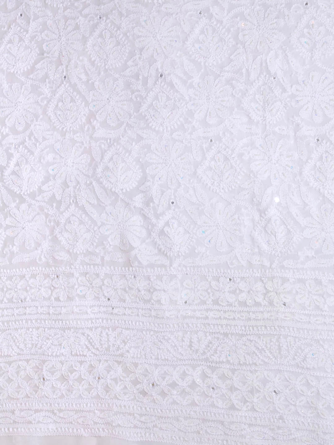 Ada Hand Embroidered White Georgette Lucknowi Chikankari Unstitched Kurta Dupatta Set With Pearl Work 01A357963