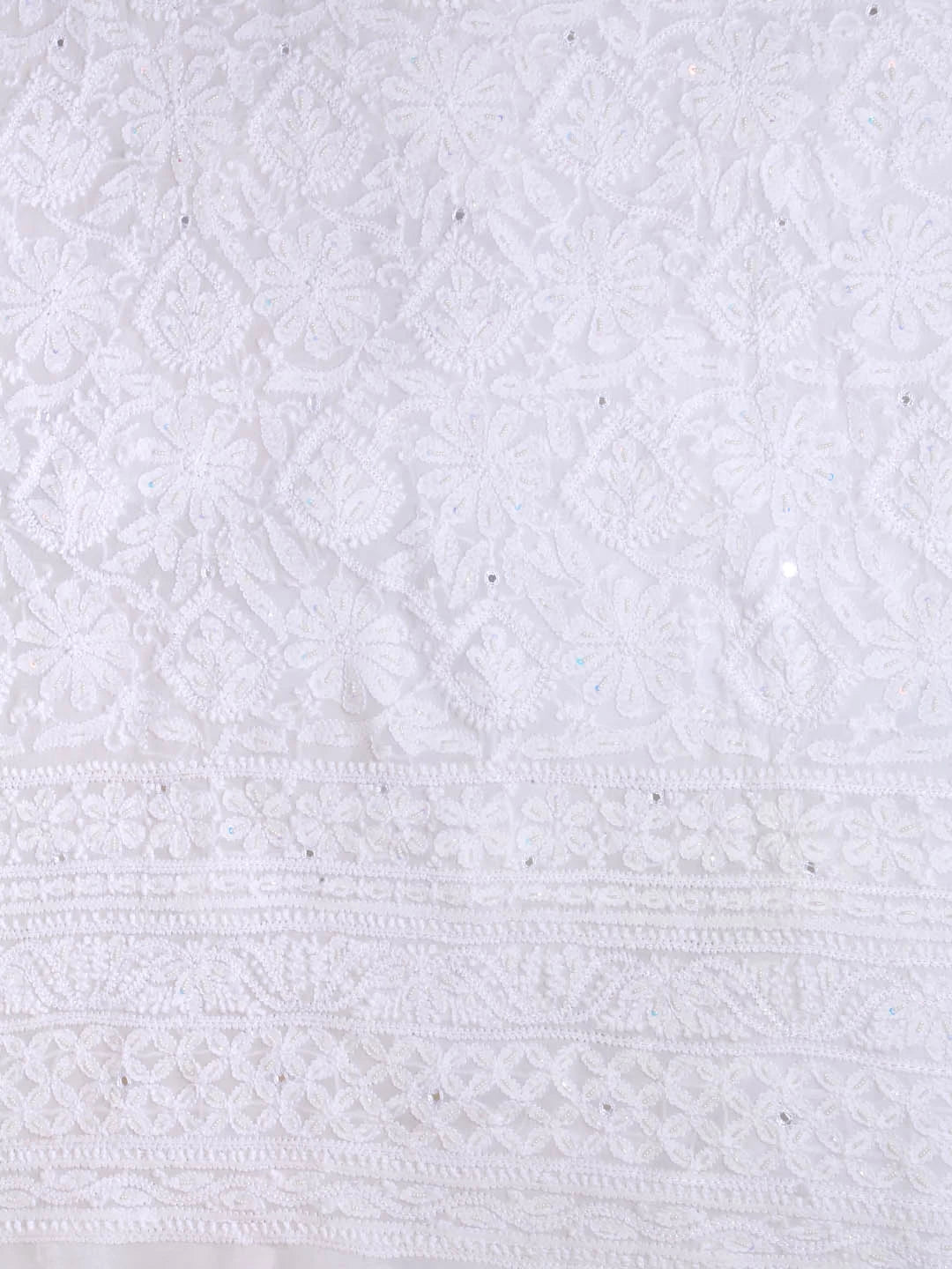 Ada Hand Embroidered White Georgette Lucknowi Chikankari Unstitched Kurta Dupatta Set With Pearl Work 01A357963