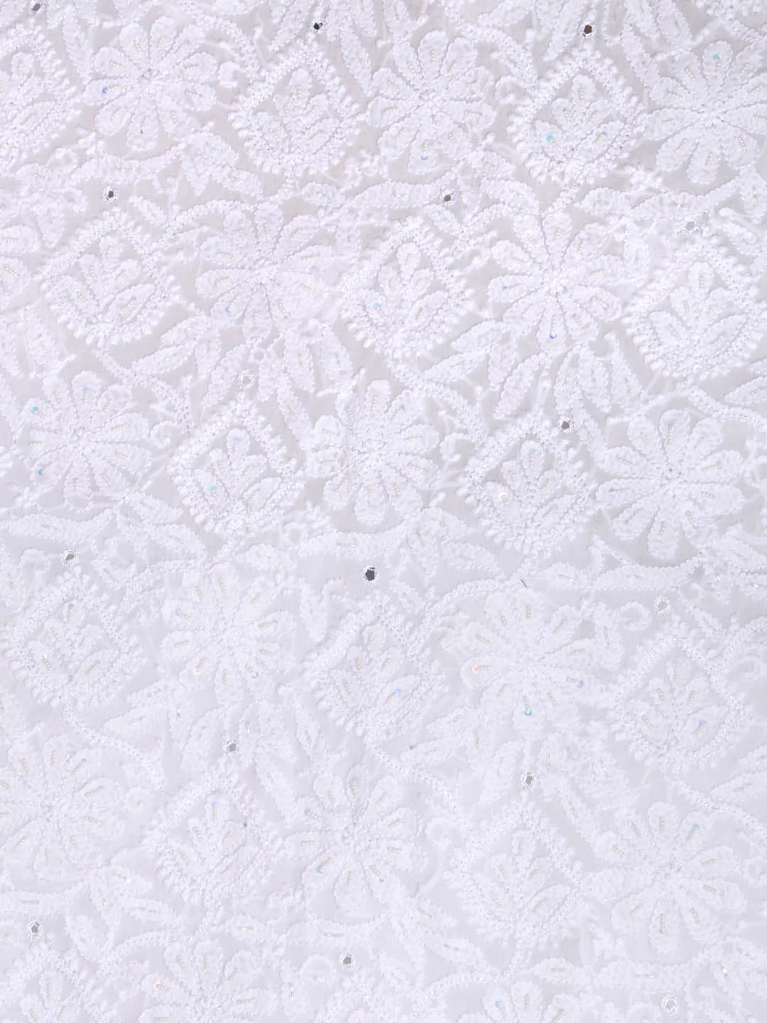 Ada Hand Embroidered White Georgette Lucknowi Chikankari Unstitched Kurta Dupatta Set With Pearl Work 01A357963