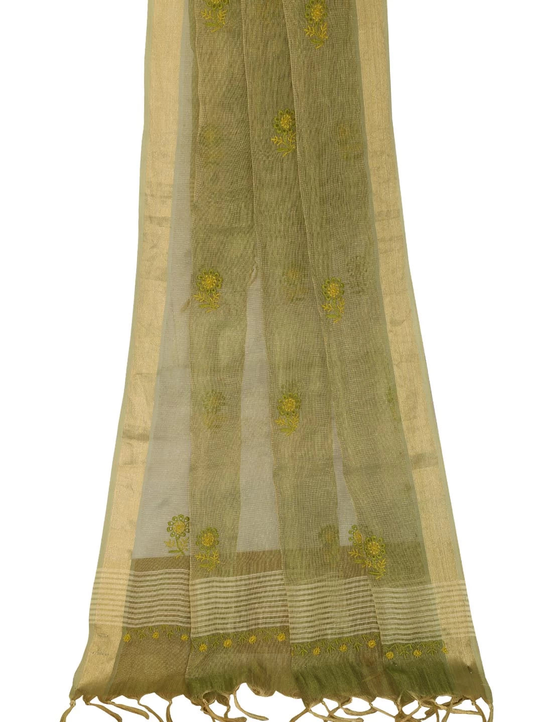 Ada Hand Embroidered Mehendi Green Tissue Lucknowi Chikankari Dupatta 01A256217