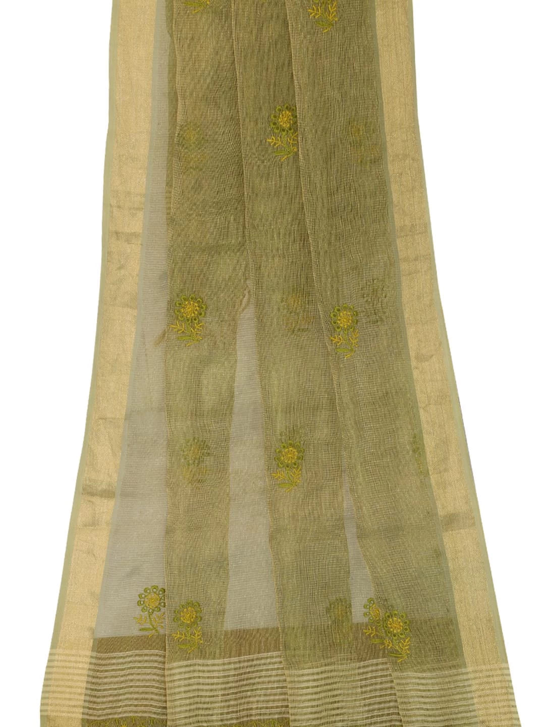 Ada Hand Embroidered Mehendi Green Tissue Lucknowi Chikankari Dupatta 01A256217