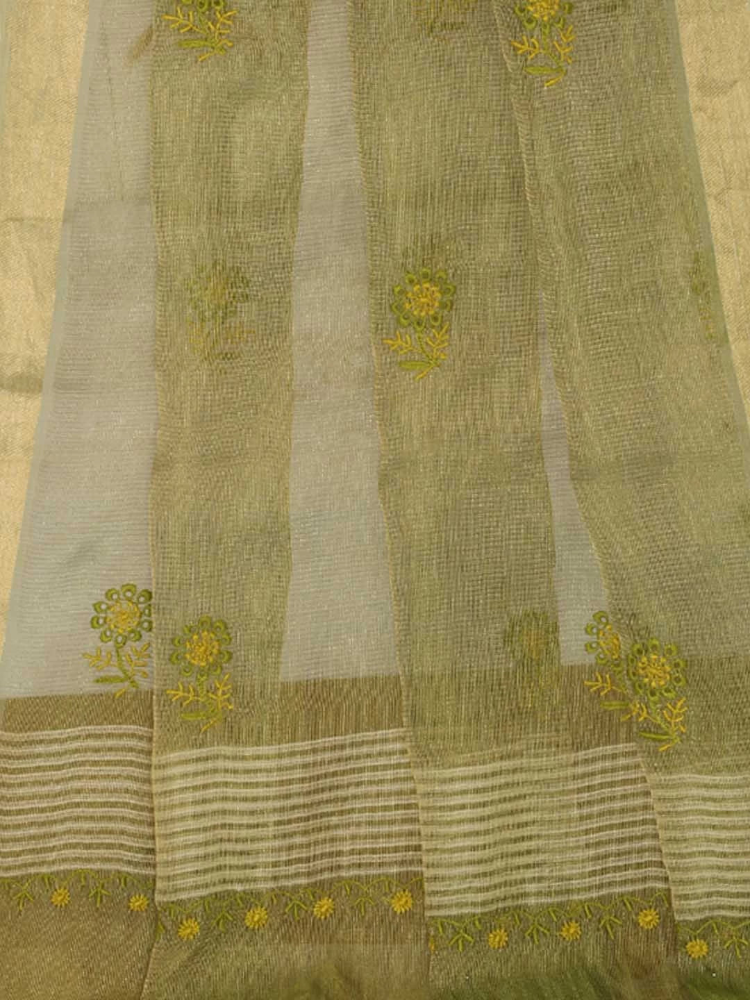 Ada Hand Embroidered Mehendi Green Tissue Lucknowi Chikankari Dupatta 01A256217