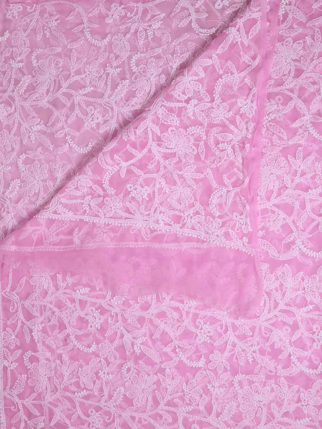 Ada Hand Embroidered Pink Georgette Lucknowi Chikankari Dupatta 01A218304