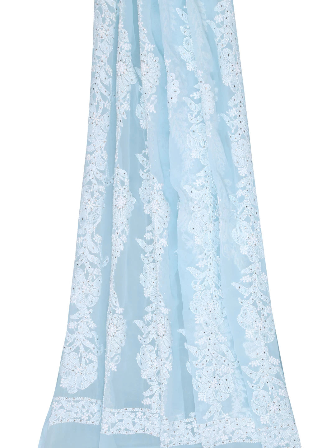 Ada Hand Embroidered Sky Blue Georgette Lucknowi Chikankari Dupatta With Muqaish Work 01A119463