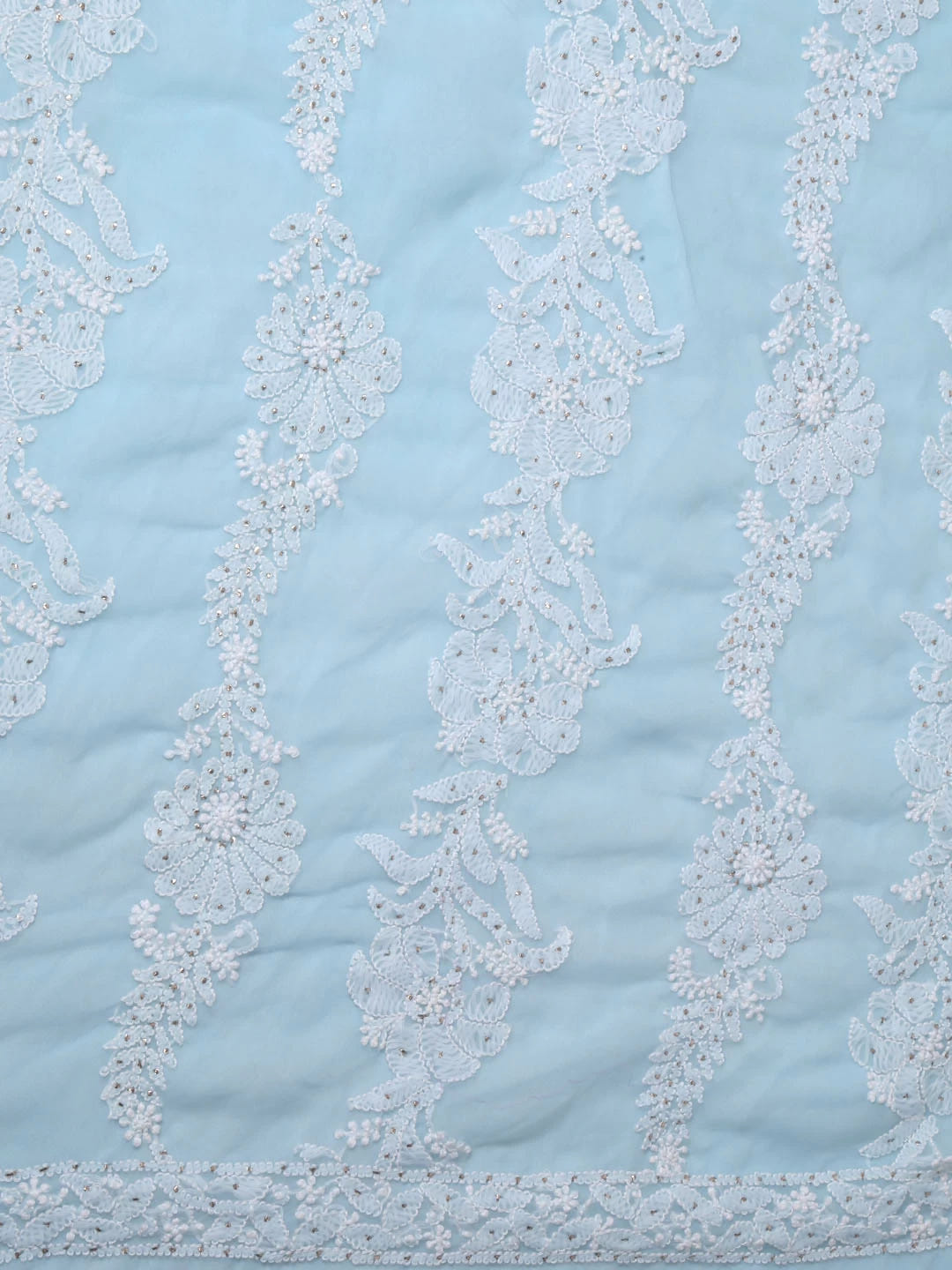 Ada Hand Embroidered Sky Blue Georgette Lucknowi Chikankari Dupatta With Muqaish Work 01A119463