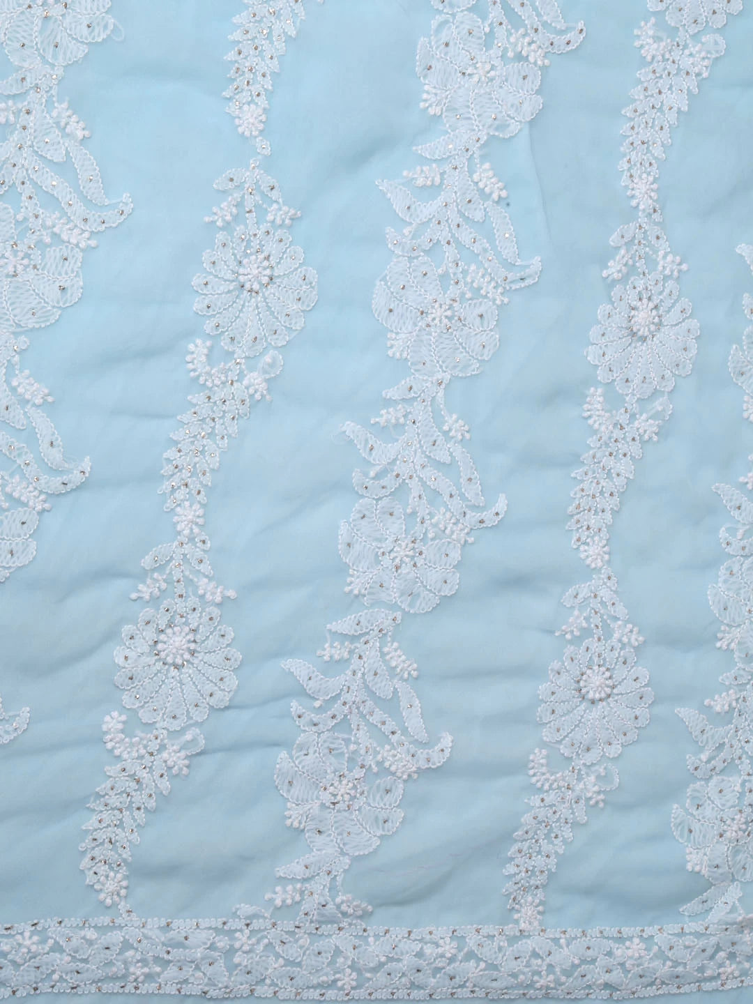 Ada Hand Embroidered Sky Blue Georgette Lucknowi Chikankari Dupatta With Muqaish Work 01A119463