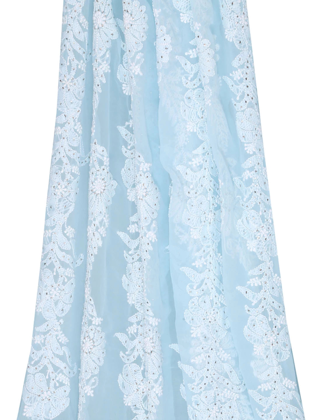 Ada Hand Embroidered Sky Blue Georgette Lucknowi Chikankari Dupatta With Muqaish Work 01A119463