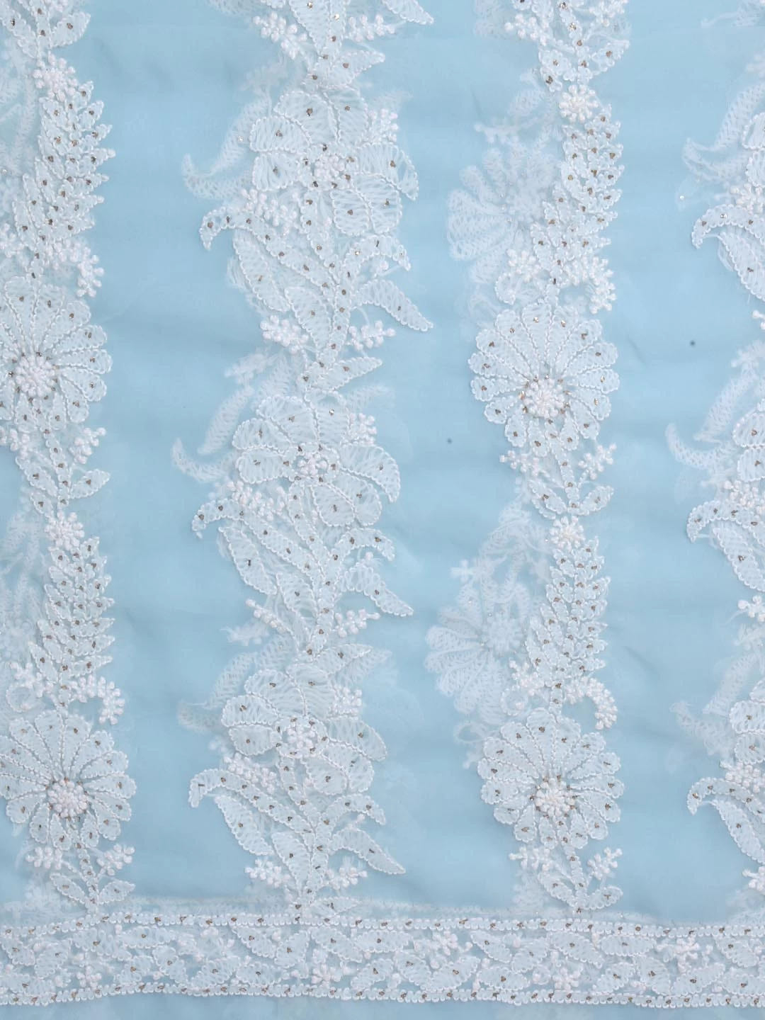 Ada Hand Embroidered Sky Blue Georgette Lucknowi Chikankari Dupatta With Muqaish Work 01A119463