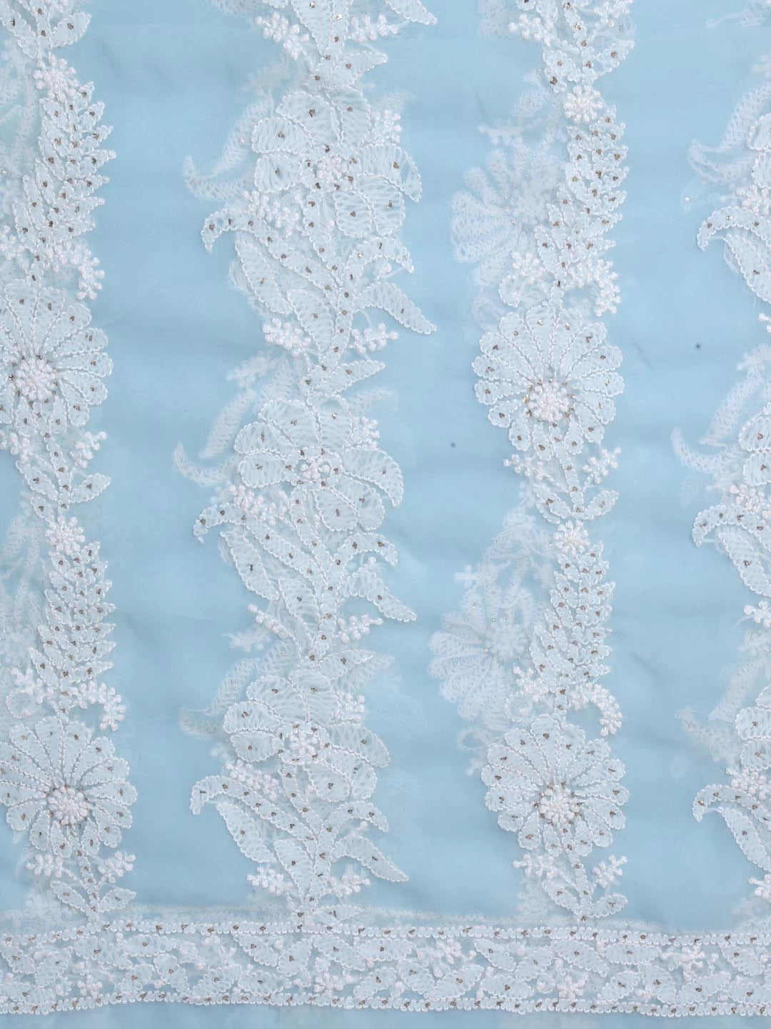 Ada Hand Embroidered Sky Blue Georgette Lucknowi Chikankari Dupatta With Muqaish Work 01A119463