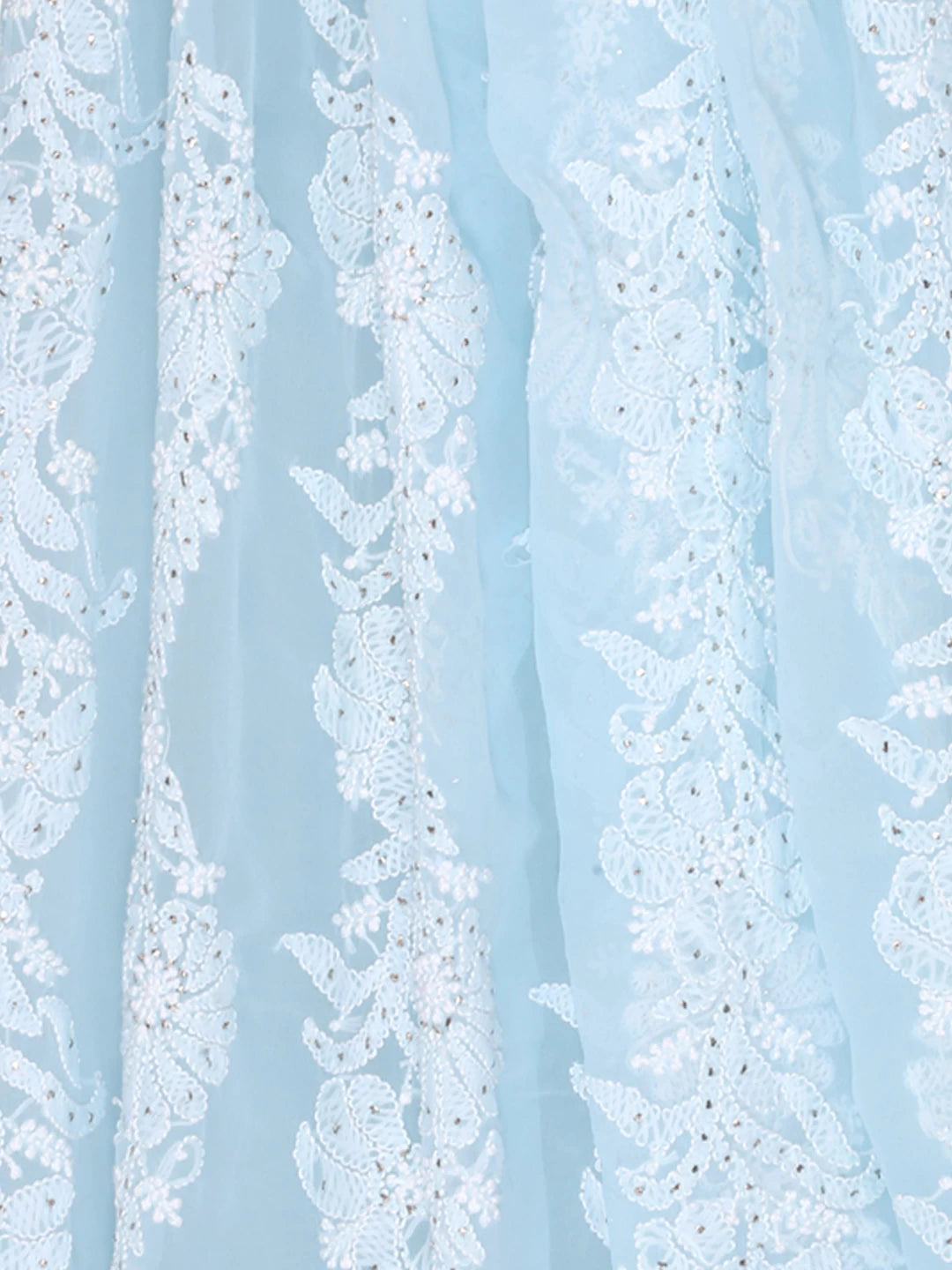 Ada Hand Embroidered Sky Blue Georgette Lucknowi Chikankari Dupatta With Muqaish Work 01A119463