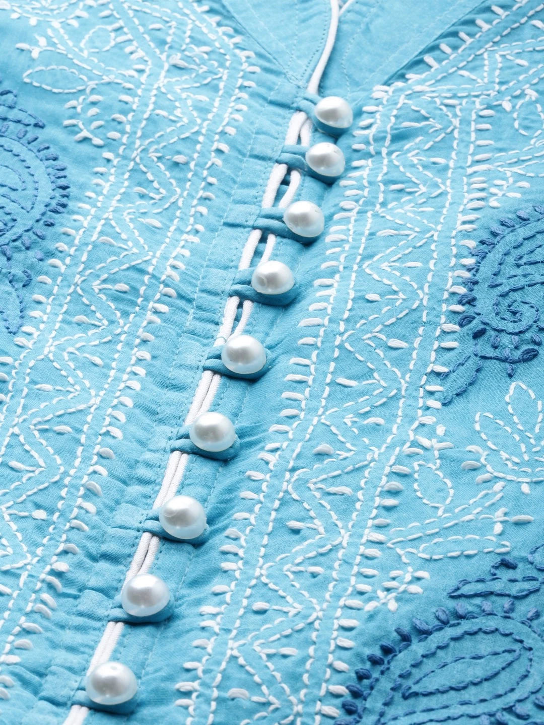 Ada Hand Embroidered Blue Cotton Lucknowi Chikankari Straight Kurta A239012