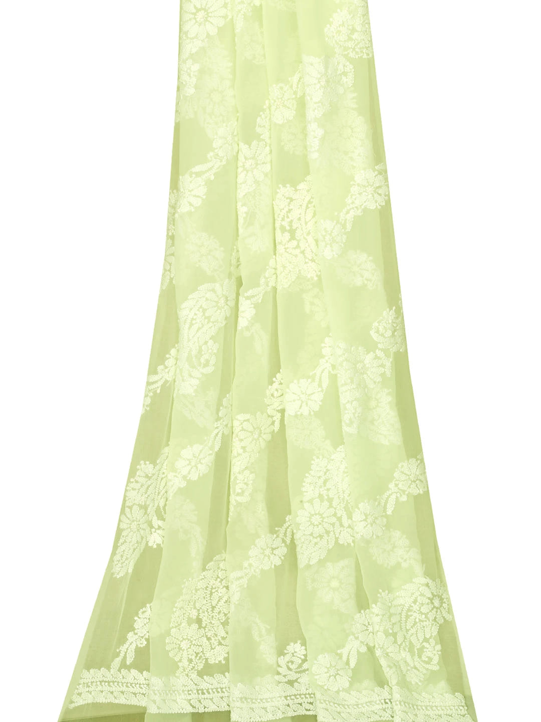 Ada Hand Embroidered Light Lemon Georgette Lucknowi Chikankari Dupatta 01A10375