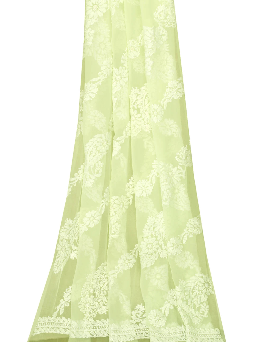 Ada Hand Embroidered Light Lemon Georgette Lucknowi Chikankari Dupatta 01A10375