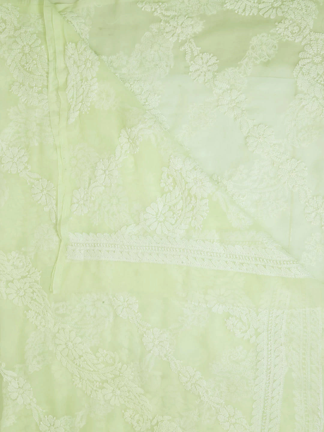 Ada Hand Embroidered Light Lemon Georgette Lucknowi Chikankari Dupatta 01A10375