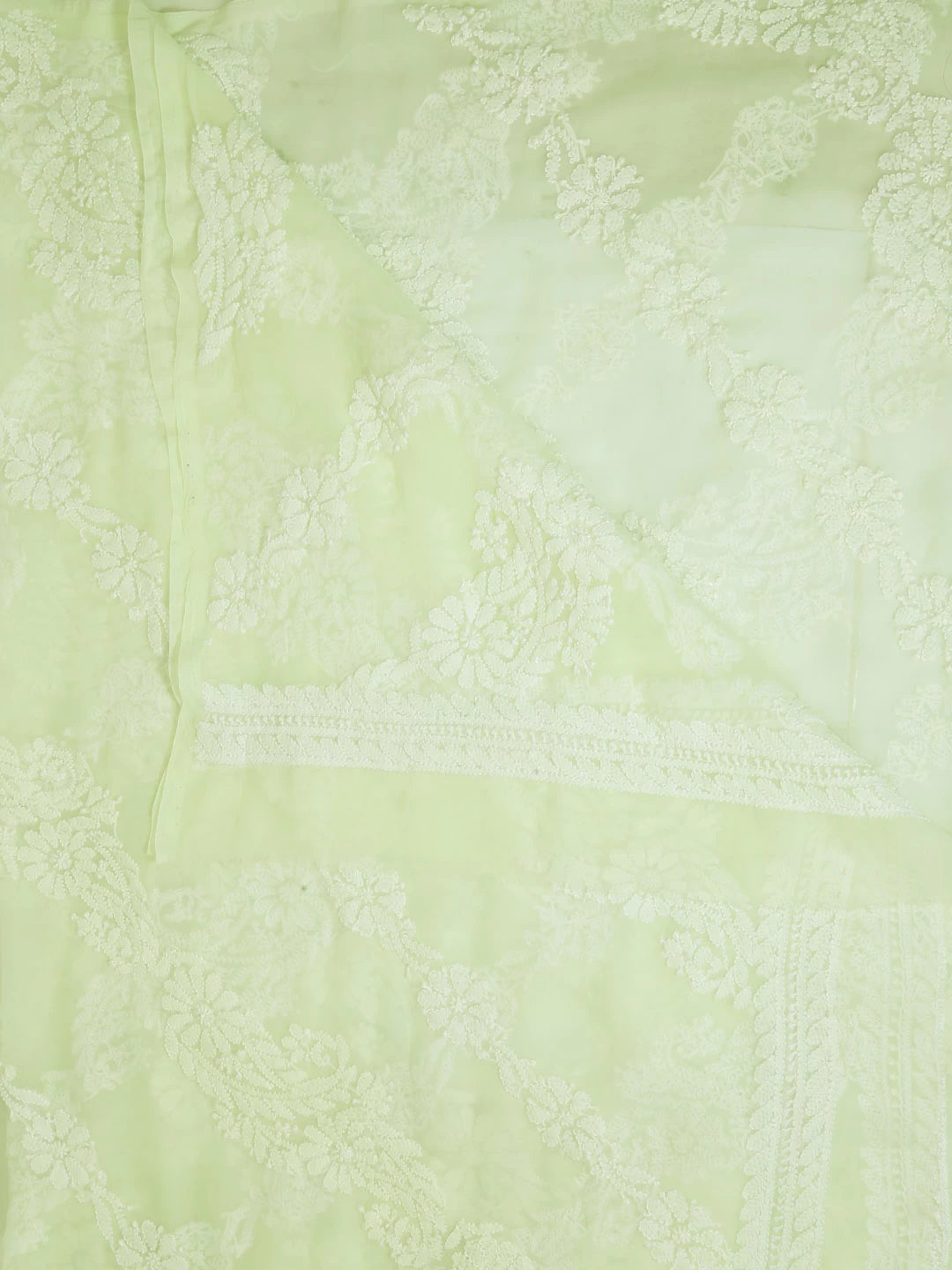 Ada Hand Embroidered Light Lemon Georgette Lucknowi Chikankari Dupatta 01A10375