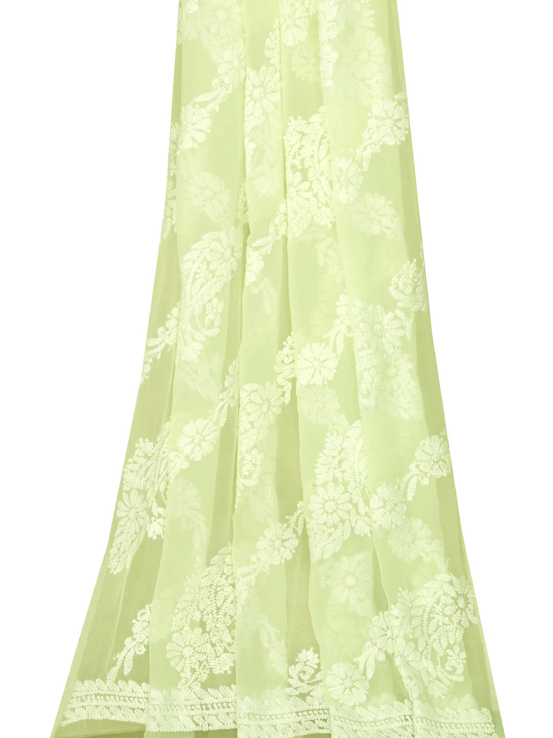 Ada Hand Embroidered Light Lemon Georgette Lucknowi Chikankari Dupatta 01A10375