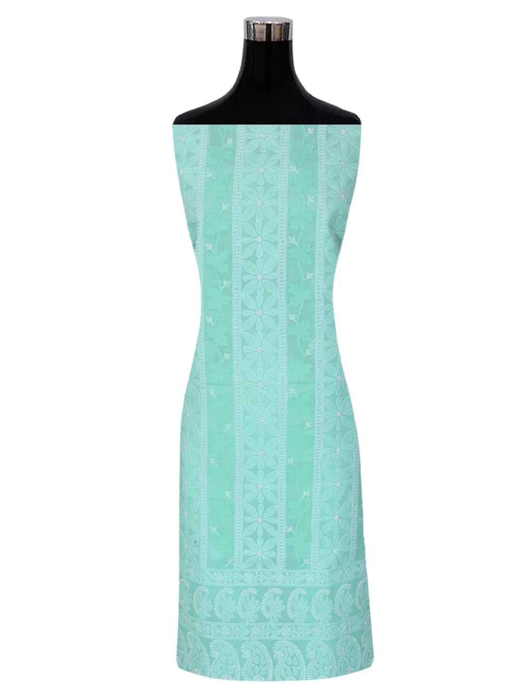Ada Hand Embroidered Sea Green Cotton Lucknowi Chikankari Unstitched Kurta Piece 01A322899