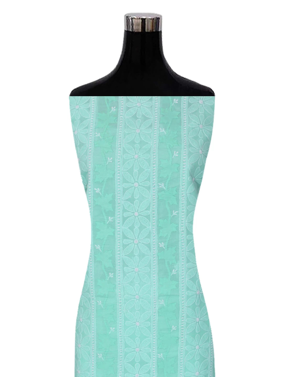 Ada Hand Embroidered Sea Green Cotton Lucknowi Chikankari Unstitched Kurta Piece 01A322899