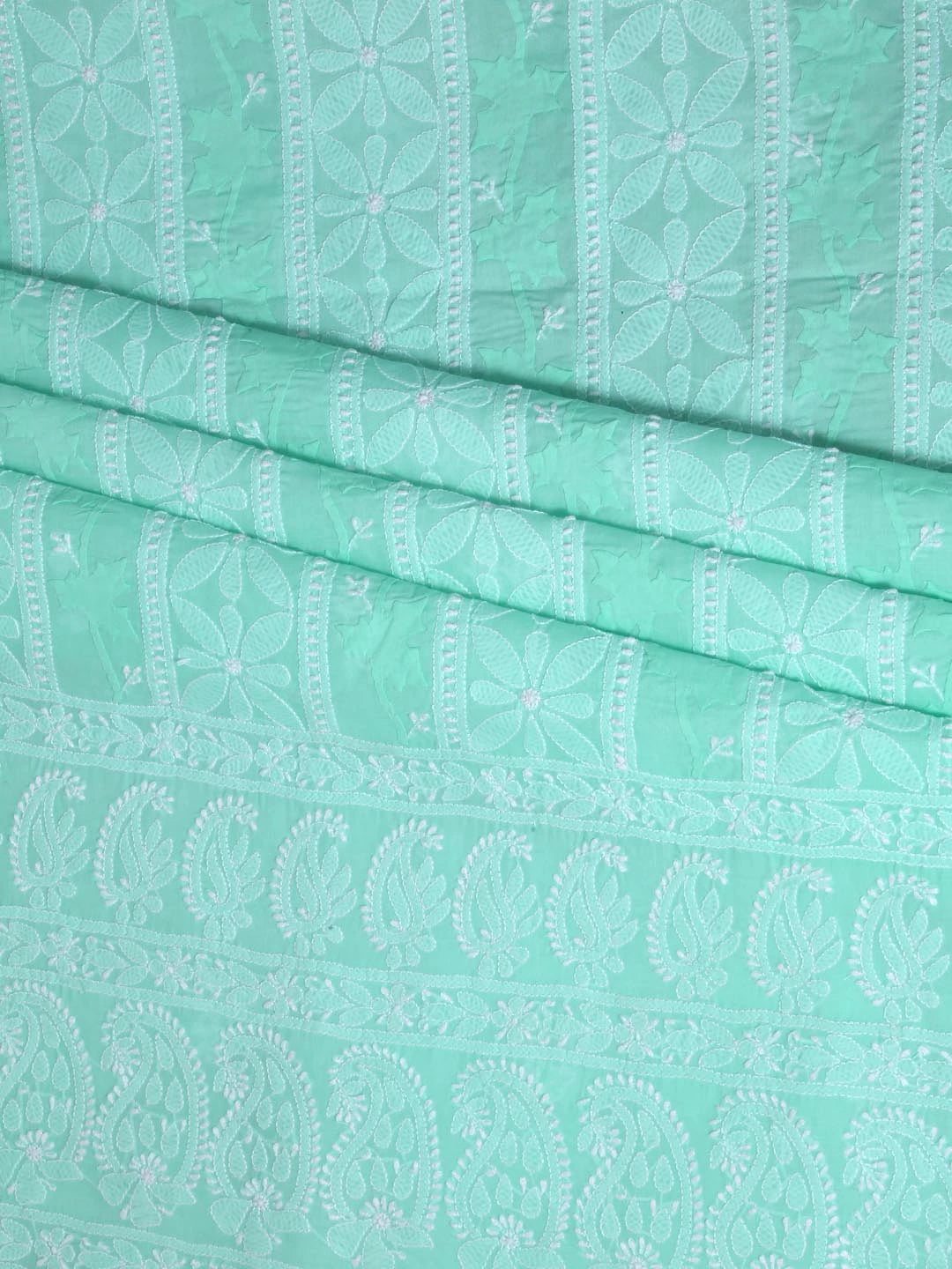 Ada Hand Embroidered Sea Green Cotton Lucknowi Chikankari Unstitched Kurta Piece 01A322899
