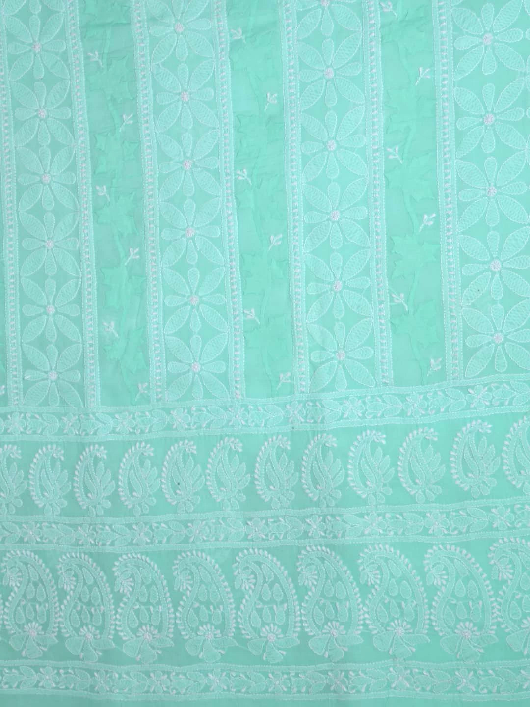 Ada Hand Embroidered Sea Green Cotton Lucknowi Chikankari Unstitched Kurta Piece 01A322899