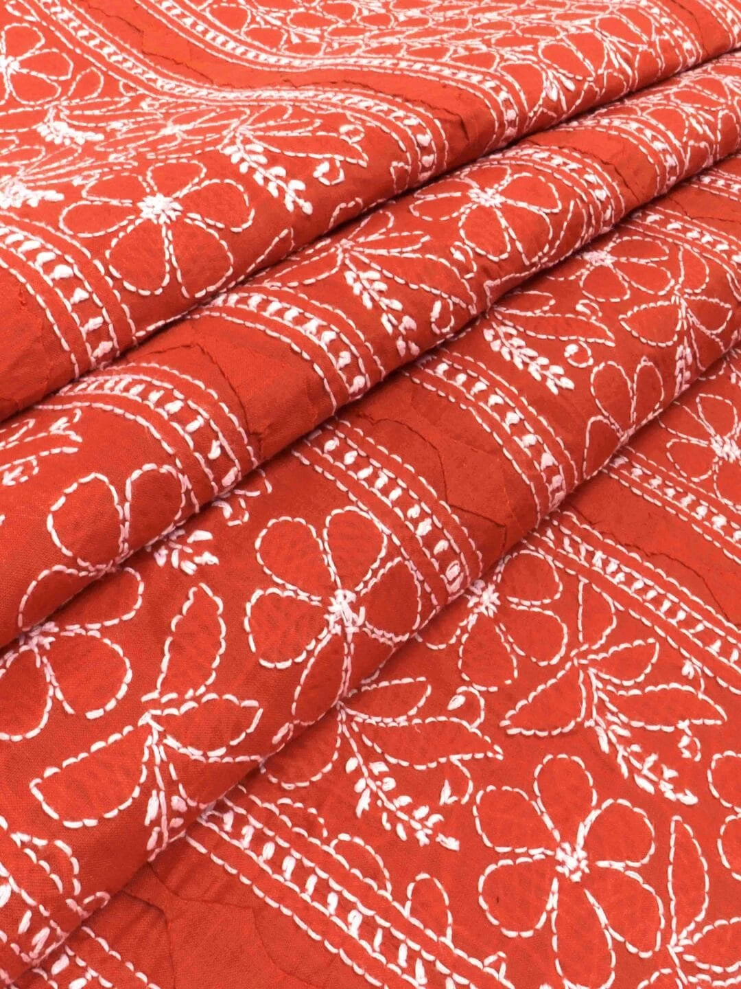 Ada Hand Embroidered Rust Cotton Lucknowi Chikankari Unstitched Kurta Piece 01A136311
