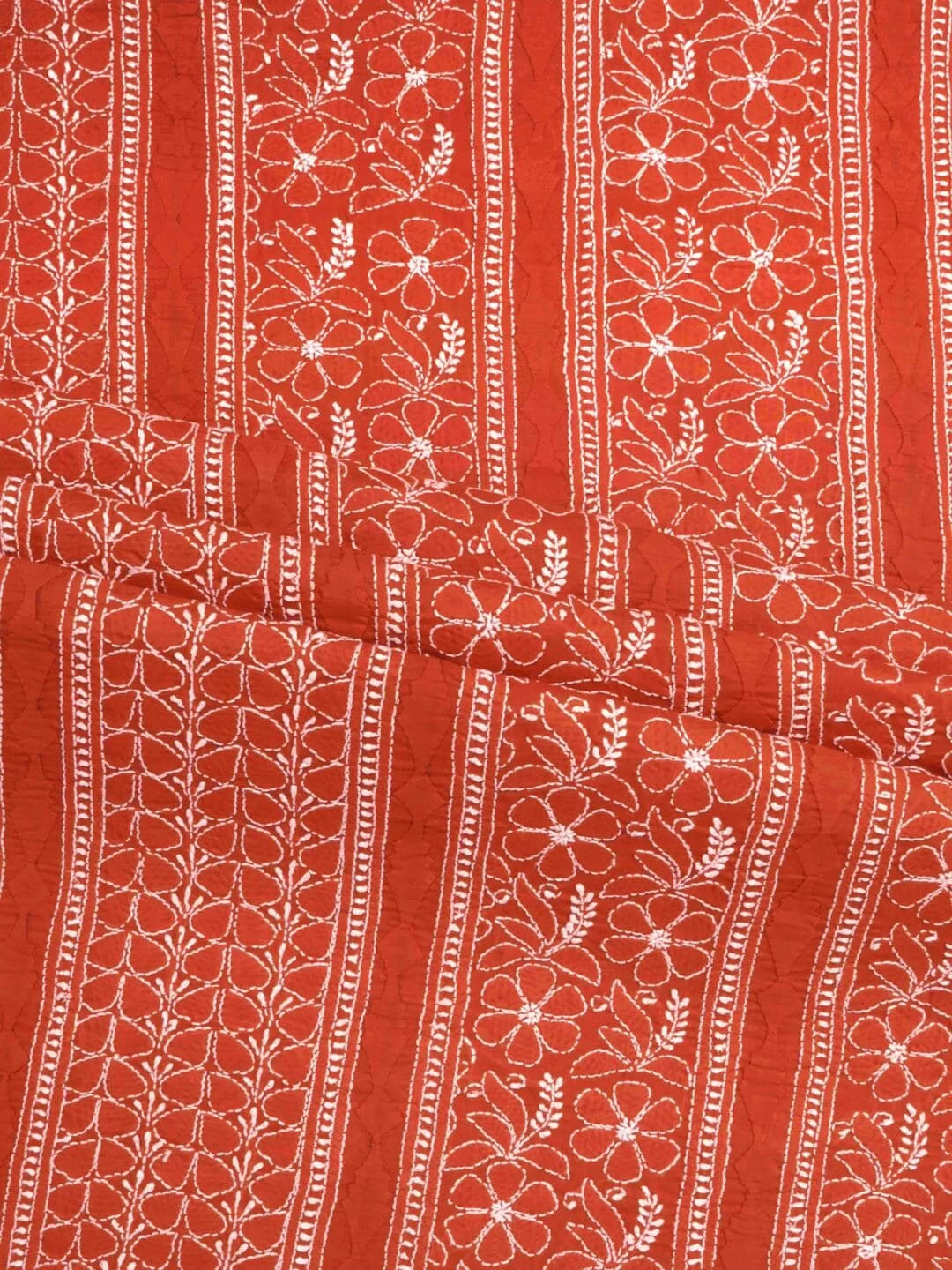 Ada Hand Embroidered Rust Cotton Lucknowi Chikankari Unstitched Kurta Piece 01A136311