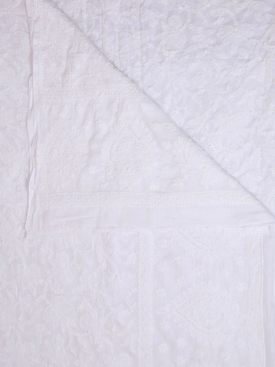Ada Hand Embroidered White Cotton Lucknowi Chikankari Dupatta 01A304148