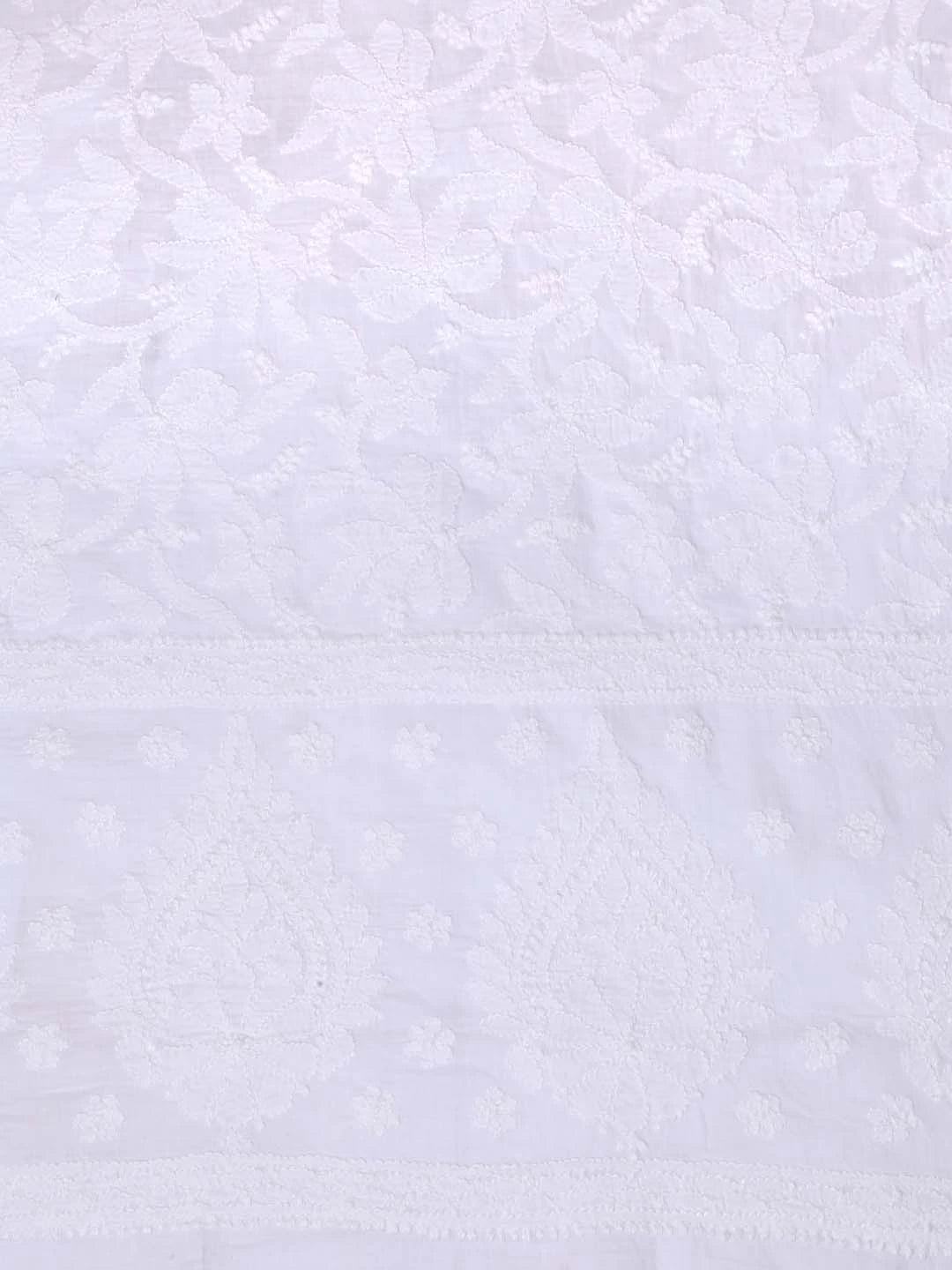 Ada Hand Embroidered White Cotton Lucknowi Chikankari Dupatta 01A304148