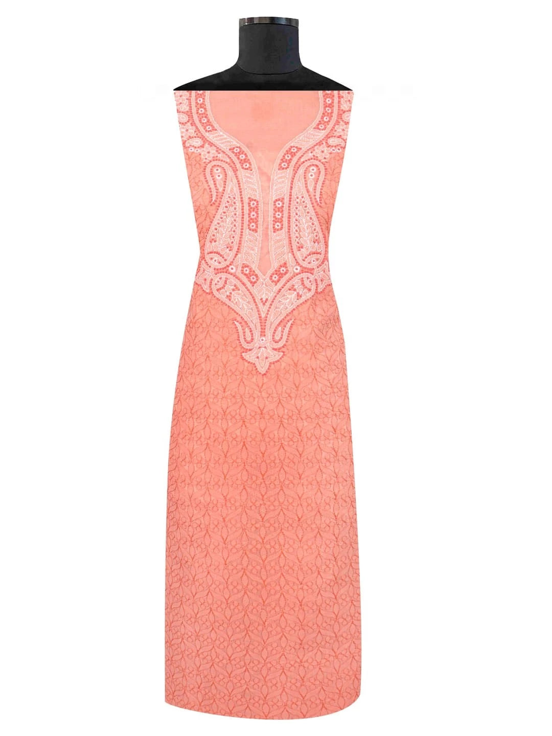 Ada Hand Embroidered Peach Cotton Lucknowi Chikankari Unstitched Kurta Piece 01A215003