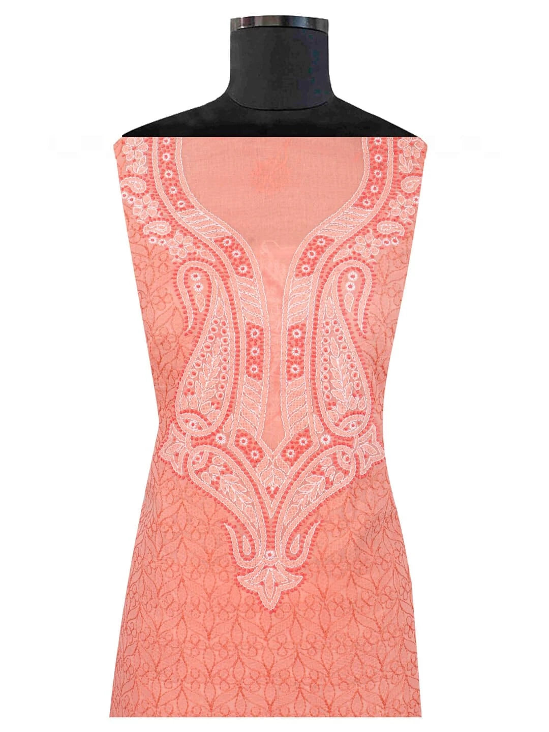 Ada Hand Embroidered Peach Cotton Lucknowi Chikankari Unstitched Kurta Piece 01A215003