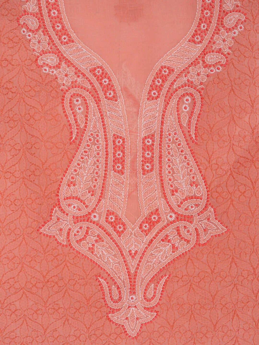 Ada Hand Embroidered Peach Cotton Lucknowi Chikankari Unstitched Kurta Piece 01A215003