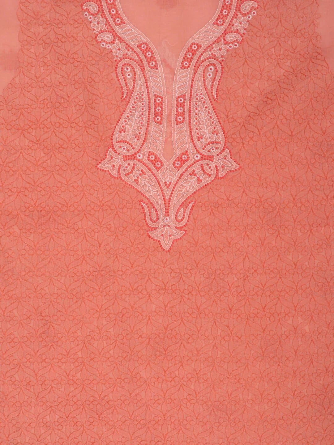 Ada Hand Embroidered Peach Cotton Lucknowi Chikankari Unstitched Kurta Piece 01A215003