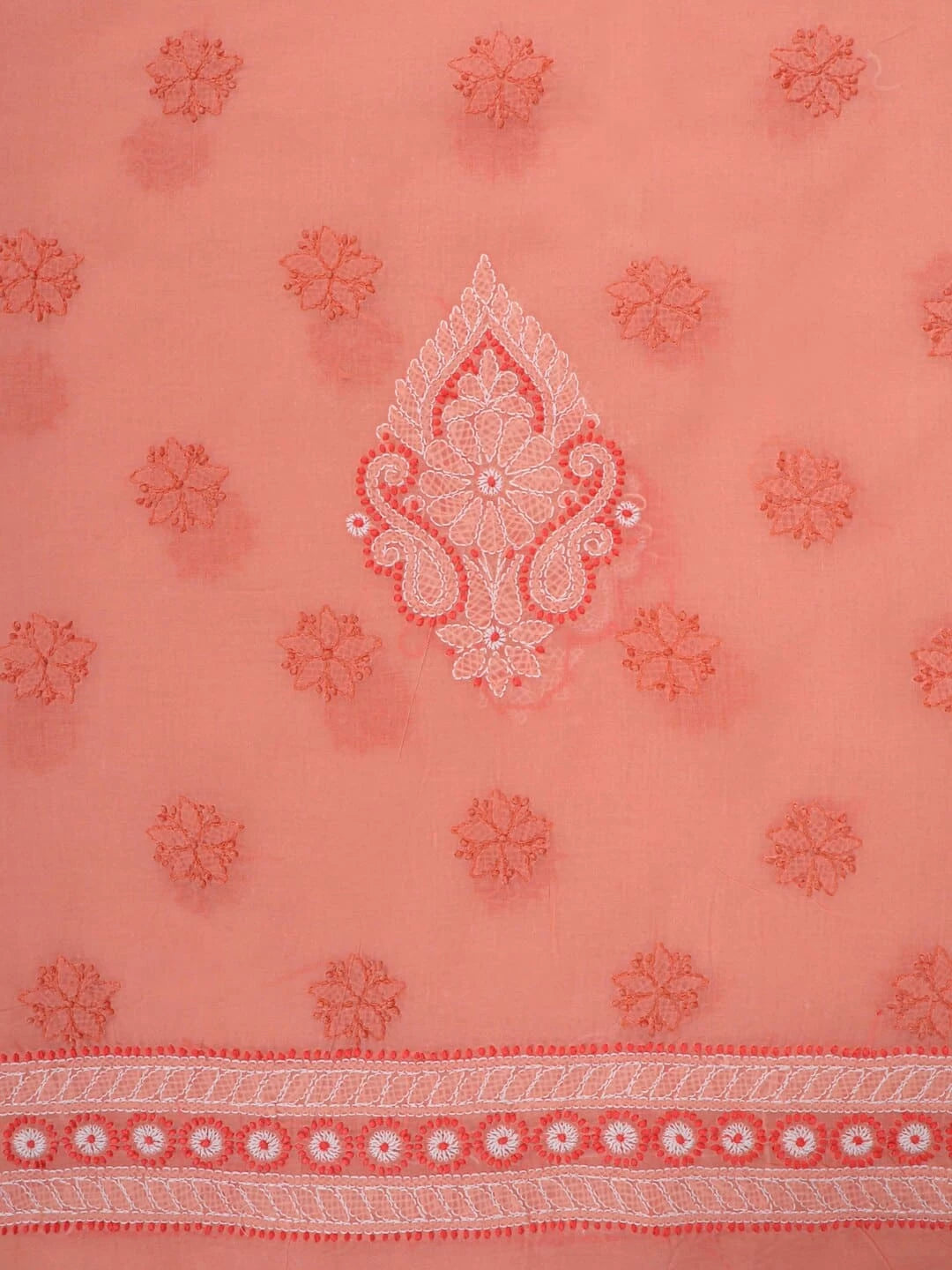 Ada Hand Embroidered Peach Cotton Lucknowi Chikankari Unstitched Kurta Piece 01A215003
