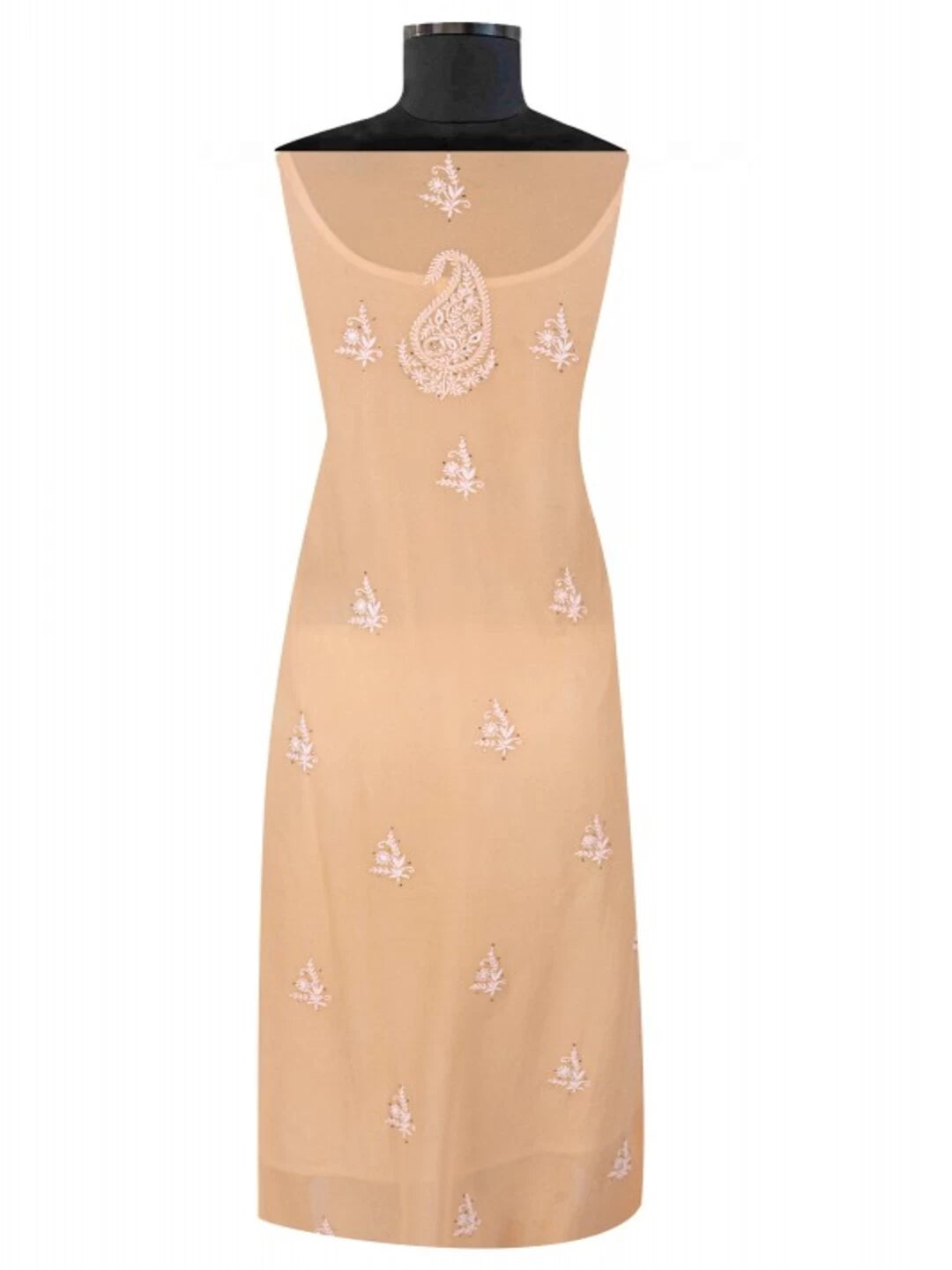 Ada Hand Embroidered Peach Pure Georgette Lucknowi Chikankari Semi-Stitched Kurta Piece With Muqaish Work A482888