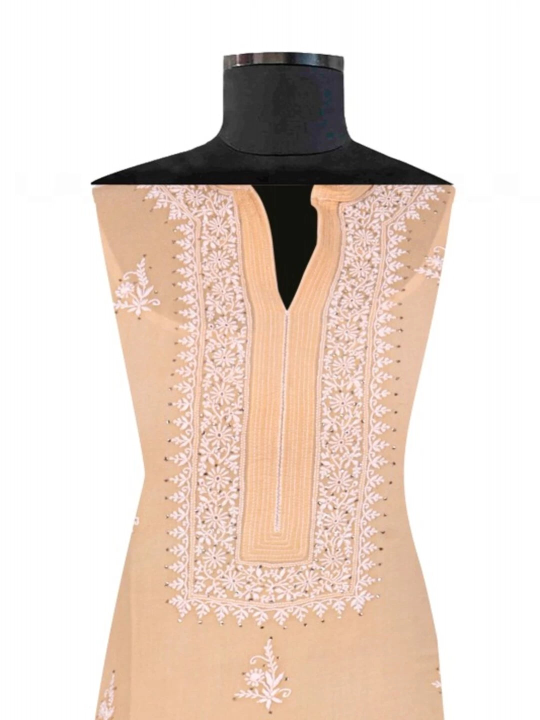 Ada Hand Embroidered Peach Pure Georgette Lucknowi Chikankari Semi-Stitched Kurta Piece With Muqaish Work A482888