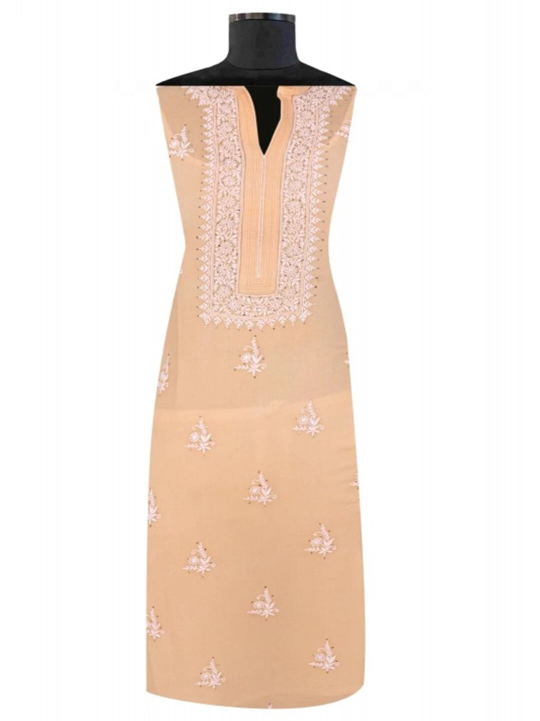 Ada Hand Embroidered Peach Pure Georgette Lucknowi Chikankari Semi-Stitched Kurta Piece With Muqaish Work A482888