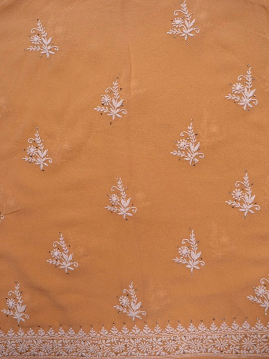 Ada Hand Embroidered Peach Pure Georgette Lucknowi Chikankari Semi-Stitched Kurta Piece With Muqaish Work A482888
