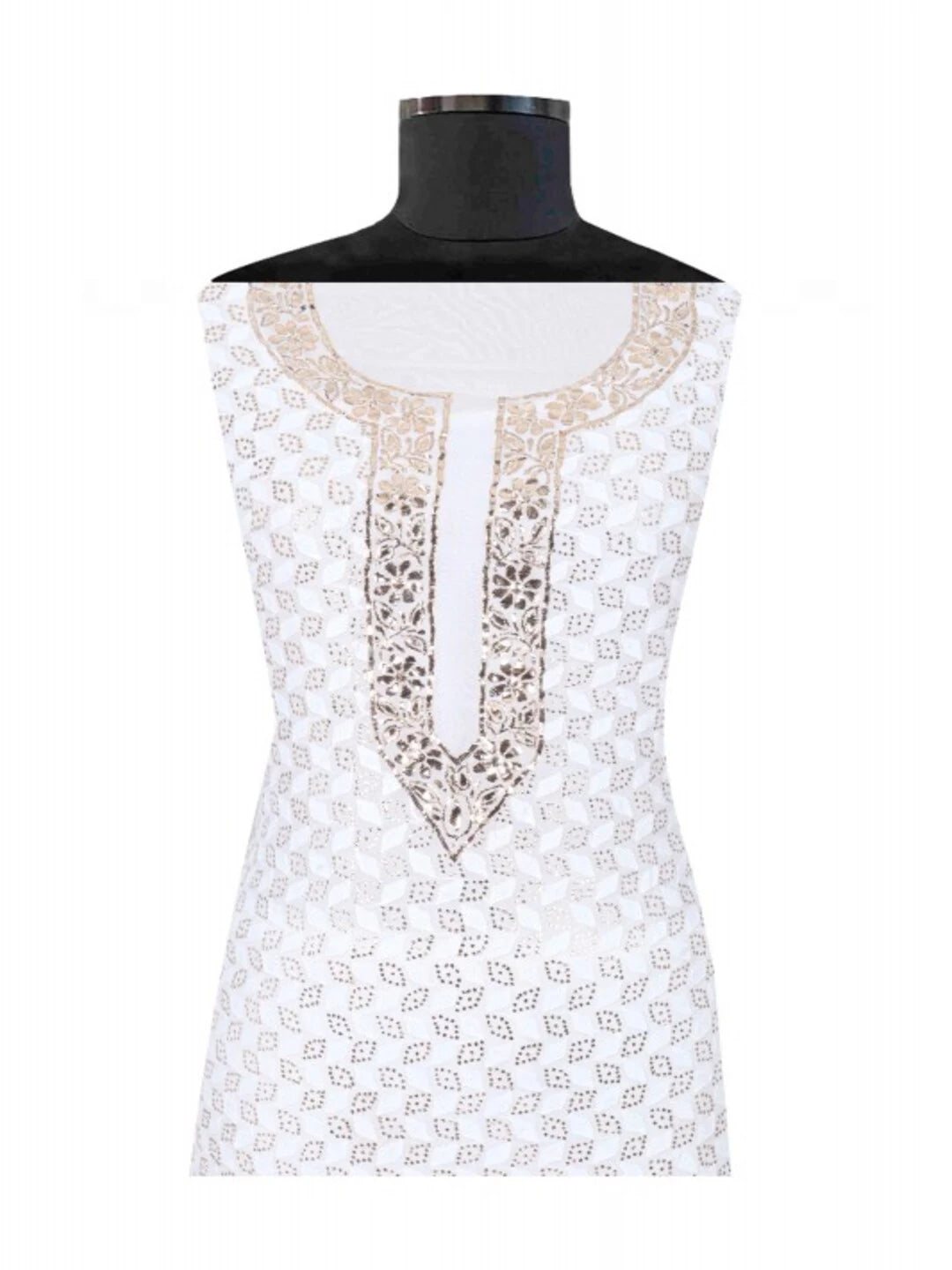 Ada Hand Embroidered White Georgette Lucknowi Chikankari Unstitched Kurta Piece With Muqaish Work 01A128041