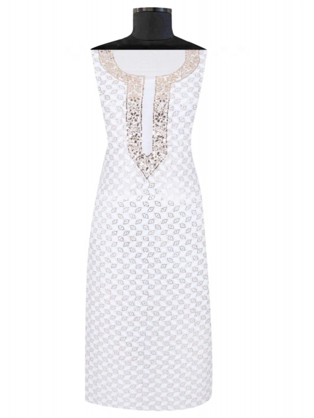 Ada Hand Embroidered White Georgette Lucknowi Chikankari Unstitched Kurta Piece With Muqaish Work 01A128041