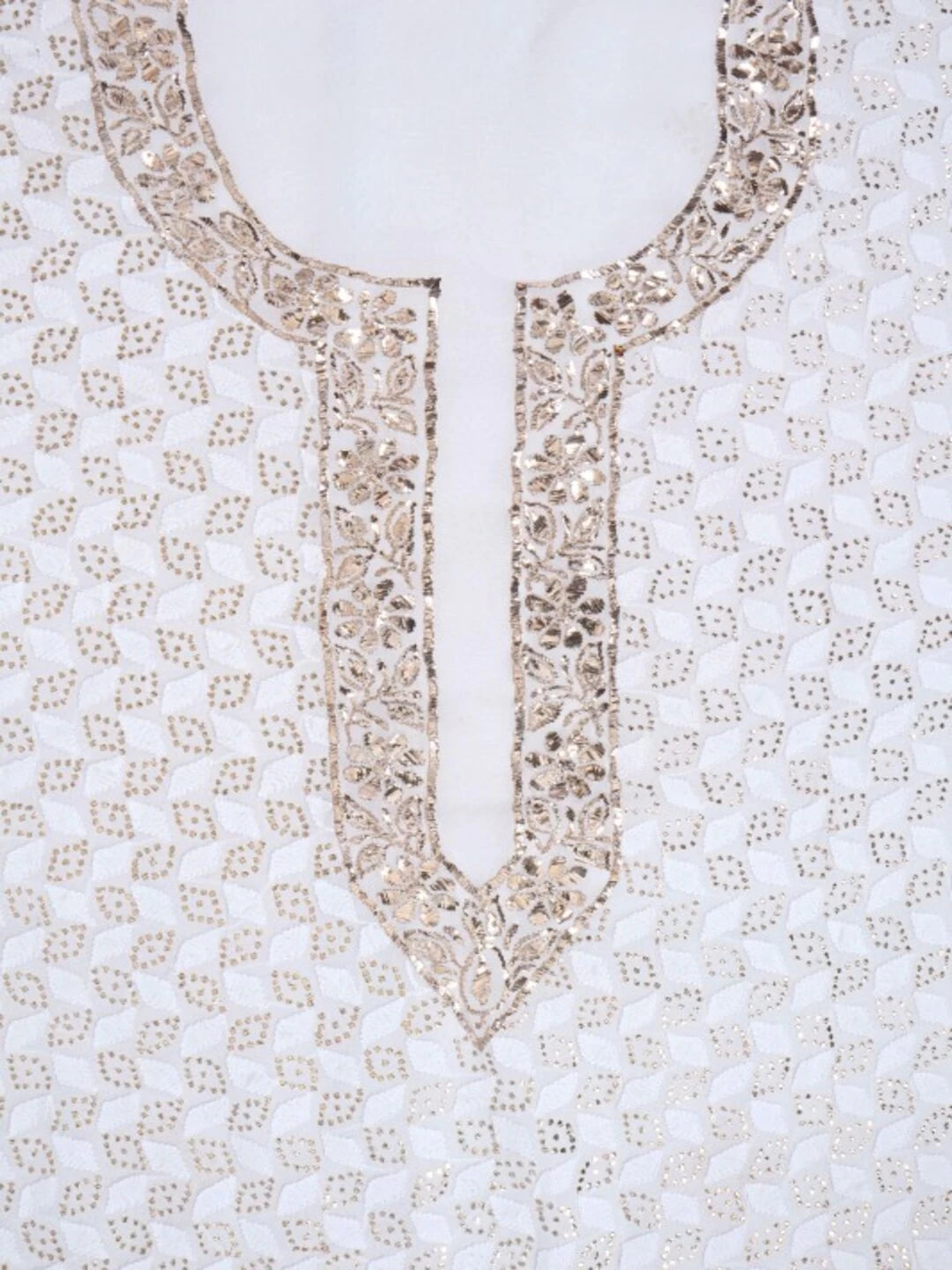 Ada Hand Embroidered White Georgette Lucknowi Chikankari Unstitched Kurta Piece With Muqaish Work 01A128041